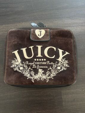 Vintage 90s Y2K JUICY COUTURE Dark Brown Velour Laptop Sleeve Computer iPad Bag